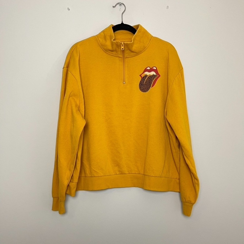 The Rolling Stones Yellow Mustard Cropped Quarter zip Sweatshirt Women's Sz 1X